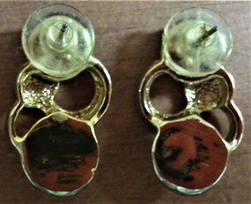 Black Disc, Clear Rhinestone & Gold Tone Jewelry Set, PE & NK, 22" Gold Chain - Picture 5 of 5