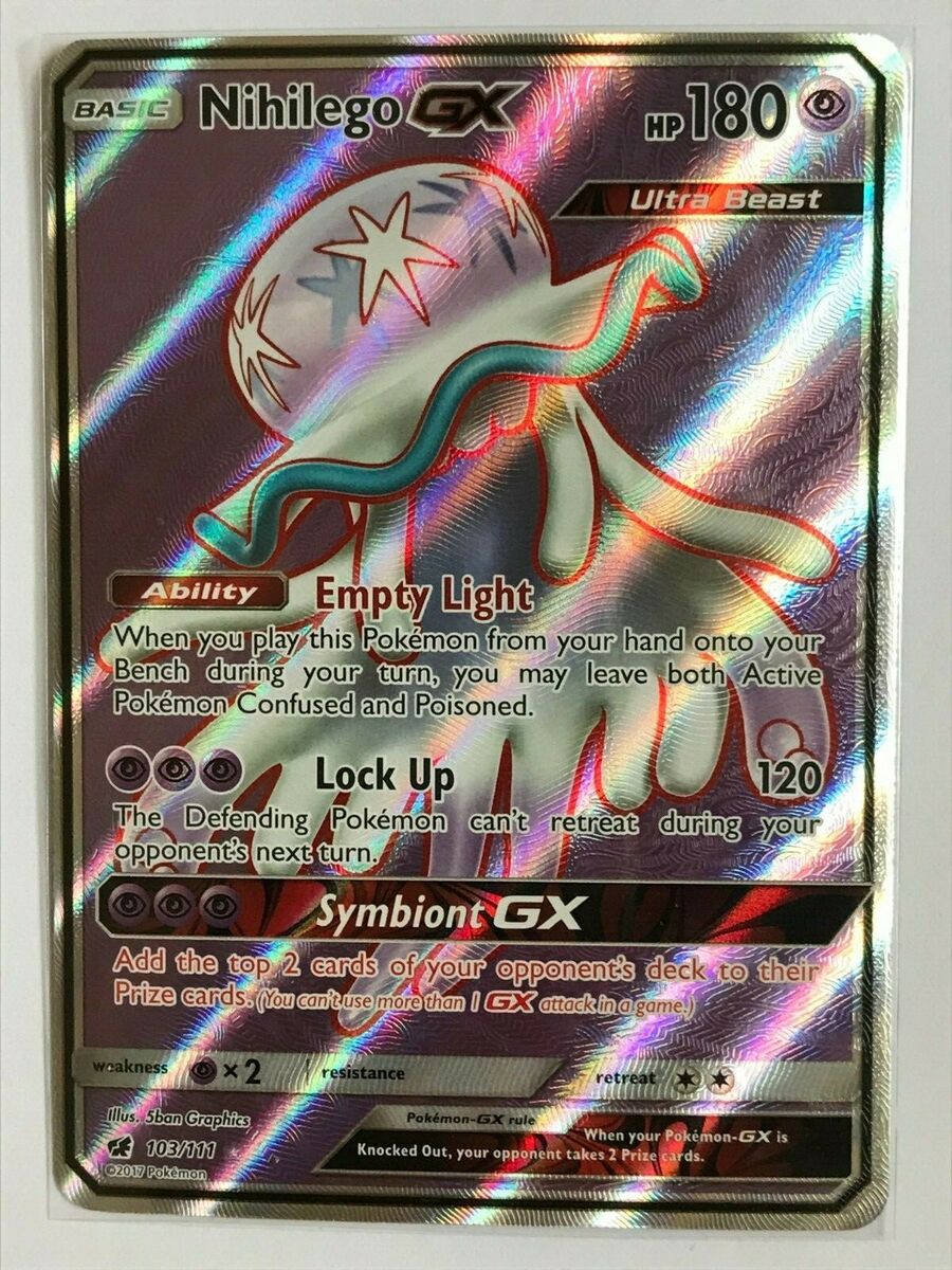 Nihilego GX 114/111 Pokémon TCG Crimson Invasion Rainbow Rare Near Min