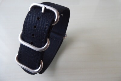 Uhrband Zulu Canvas Strap schwarz Rundringe 22 mm Edelstahl matt