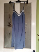 Ladies Blue Chemise/full Slip With Lace Size 10