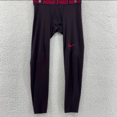 Nike Dri-Fit Compression Mens L Leggings Burgundy Red Slim Fit