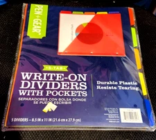 3 PACKAGES - PEN & GEAR - 5 TAB - WRITE ON DIVIDERS WITH POCKETS