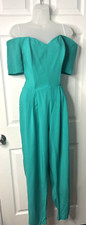 Vintage 1980s ET AL Teal Green Jumpsuit - Boned Bodice - Size 12 - Made in USA