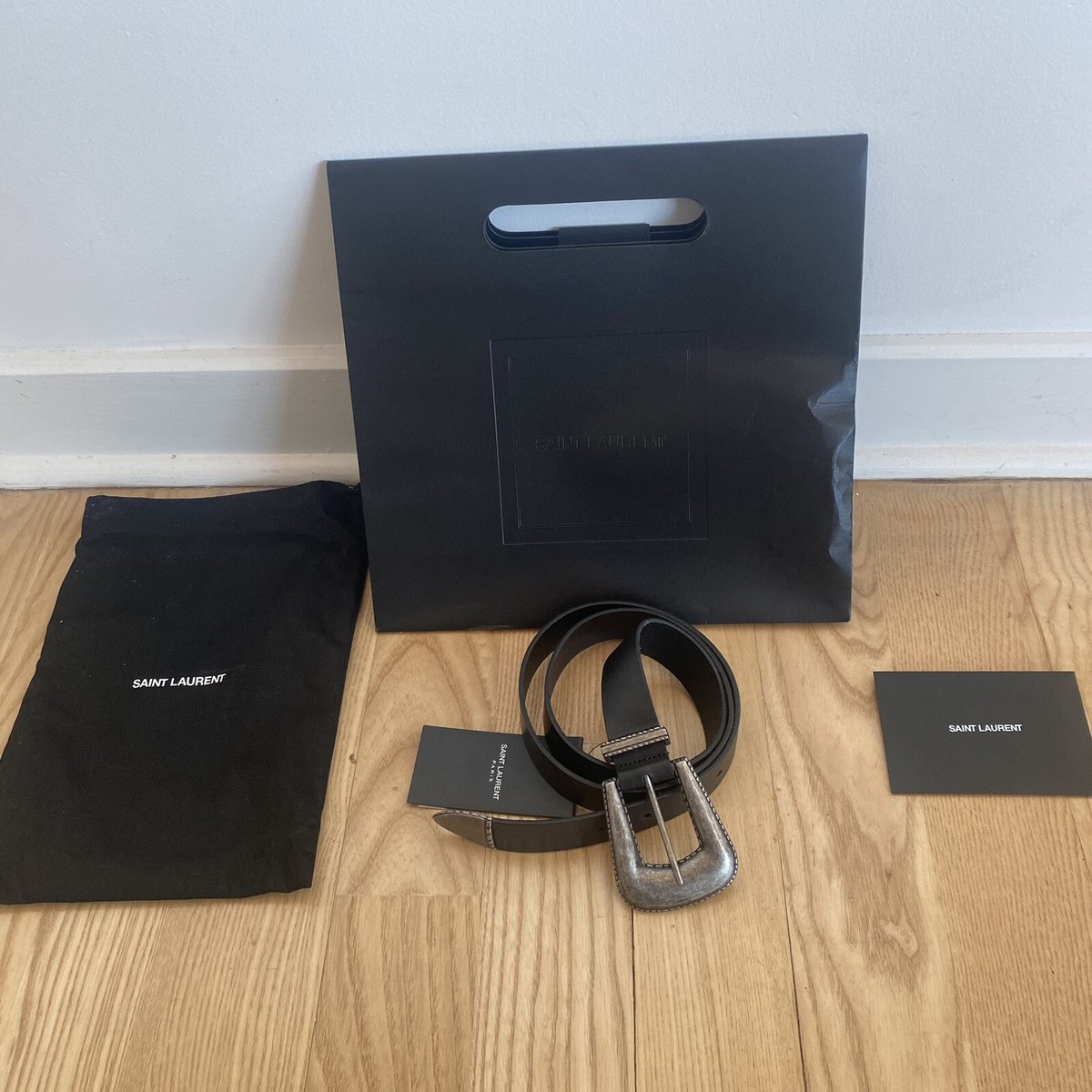 小物 saint laurent paris : leather belt Saint Laurent SS21 YSL Black Leather Folk Western Buckle Belt