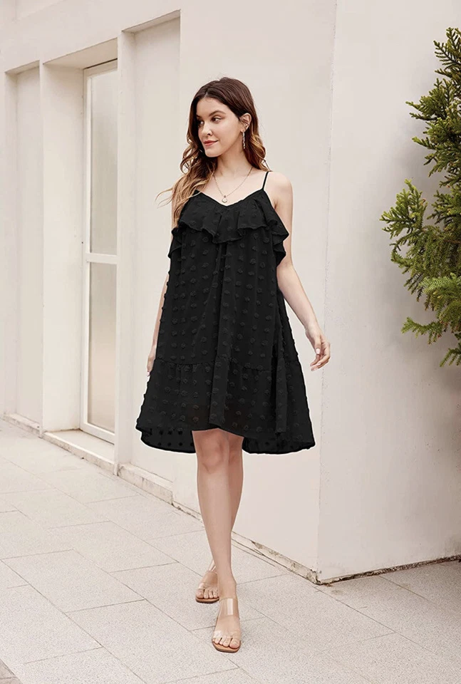 Vestido para mujer GRACE KARIN punto suizo envolvente cuello en V talla grande negro Foto 2 de 4