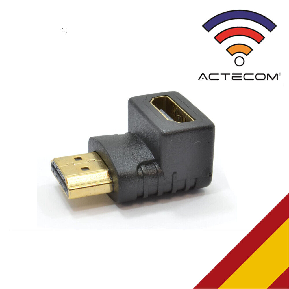 ACTECOM Codo Adaptador HDMI 1.4 Negro Ángulo 90 Grados Empalme Extensión Unión