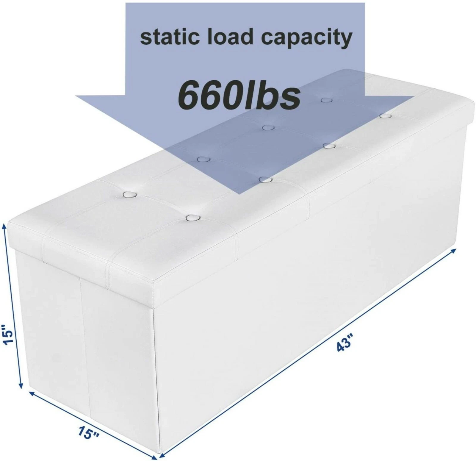 Faux Leather Folding Storage Ottoman Bench 43 inch - White image 9