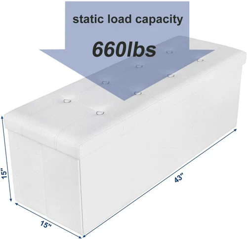 Faux Leather Folding Storage Ottoman Bench 43 inch - White image 9