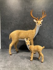 2 Christmas Reindeer Holiday Ornament Figure Deer Buck and Fawn Faux Hair