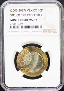 Mexico-ERROR-10-Pesos-2002-2017-Bimetallic-35-Off-Center-NGC-MS67-KM-616