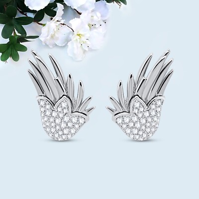 0.20 CT VS/G Lab-Grown Diamond Angel Wings Stud Earrings Solid 14K White Gold