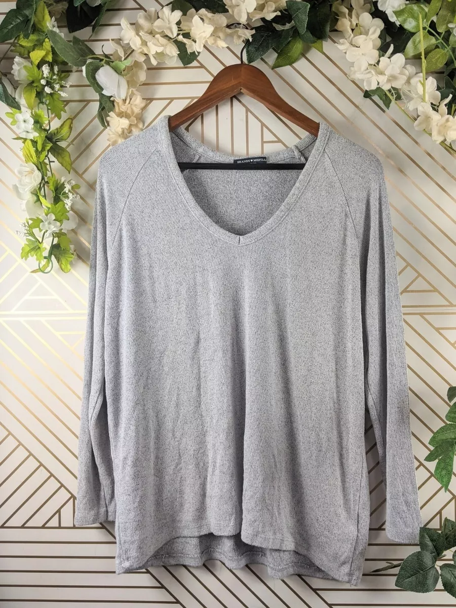 Brandy Melville Grey Gray V Neck Sweater Long Sleeve Size XS/S