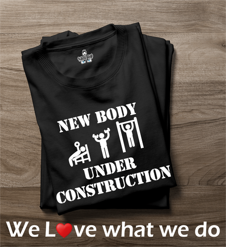 New Body Under Construction T-Shirt Novelty Gym, Keep fit, Weight Training Tee - Picture 5 of 15