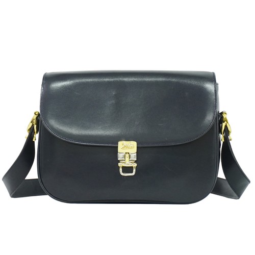 CELINE Horse Carriage Hardware Leather Shoulder Bag Navy Gold