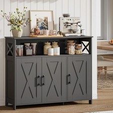 Farmhouse Coffee Bar Cabinet Kitchen Storage Cabinet Black Buffet Cabinet W/