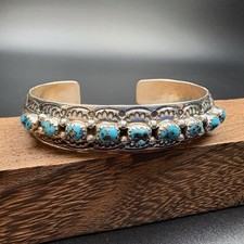 Navajo Kingman Turquoise Sterling Cuff Grace Silver Signed NA Bracelet 18.5g 6.5