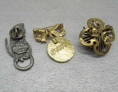 Lot 3 Vintage Designer Signed Brooches Pins Marcie Pewter Cat, Avon Dear, & Coro - Picture 3 of 10