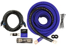 Oversized 1/0 Ga CCA AWG Amp Kit Twisted RCA Blue Black Complete Sky High