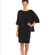 Adrianna Papell black Draped Blouson Sheath Knee length Overlay Dress 8