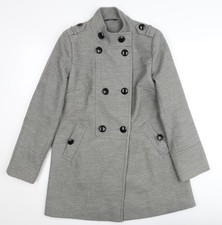 Marks and Spencer Women&rsquo;s Grey Pea Coat UK 10 Mid-Length Wool Blend