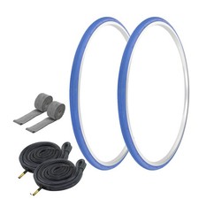 PRO TIRES 700 x 25 BLUE P-1035 W/ HEAVYDUTY TUBES, RIM STRIPS 48mm Schrader Val