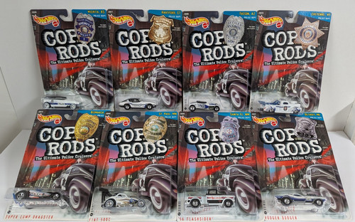 Vintage Hot Wheels 2000 COP RODS Series 2 LOT of 8 Cars Real Riders Metal Base