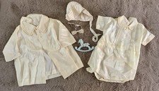 Vintage/Antique Set Infant Baby Christening Baptism Satin  Clothing Bonnet 
