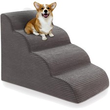 Curved Dog Stairs Ramp for High Beds 19.7" H, 4-Step Dog Steps for Small Dogs...