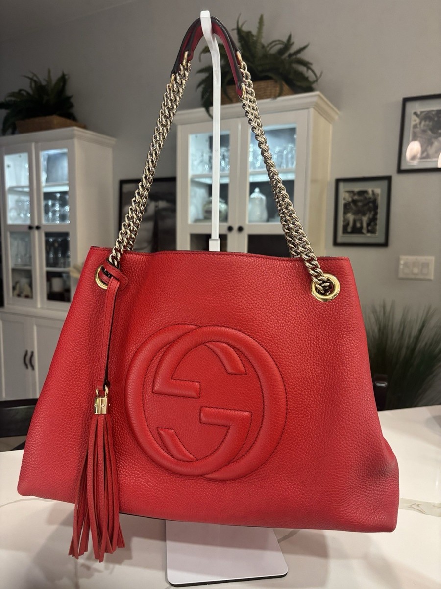 Gucci Soho Shoulder Bag Large Red Leather | eBay