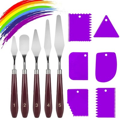 11 Pcs Palette Knife Set, 5 Pcs Stainless Steel Palette Knives and 6 Pcs Plas...
