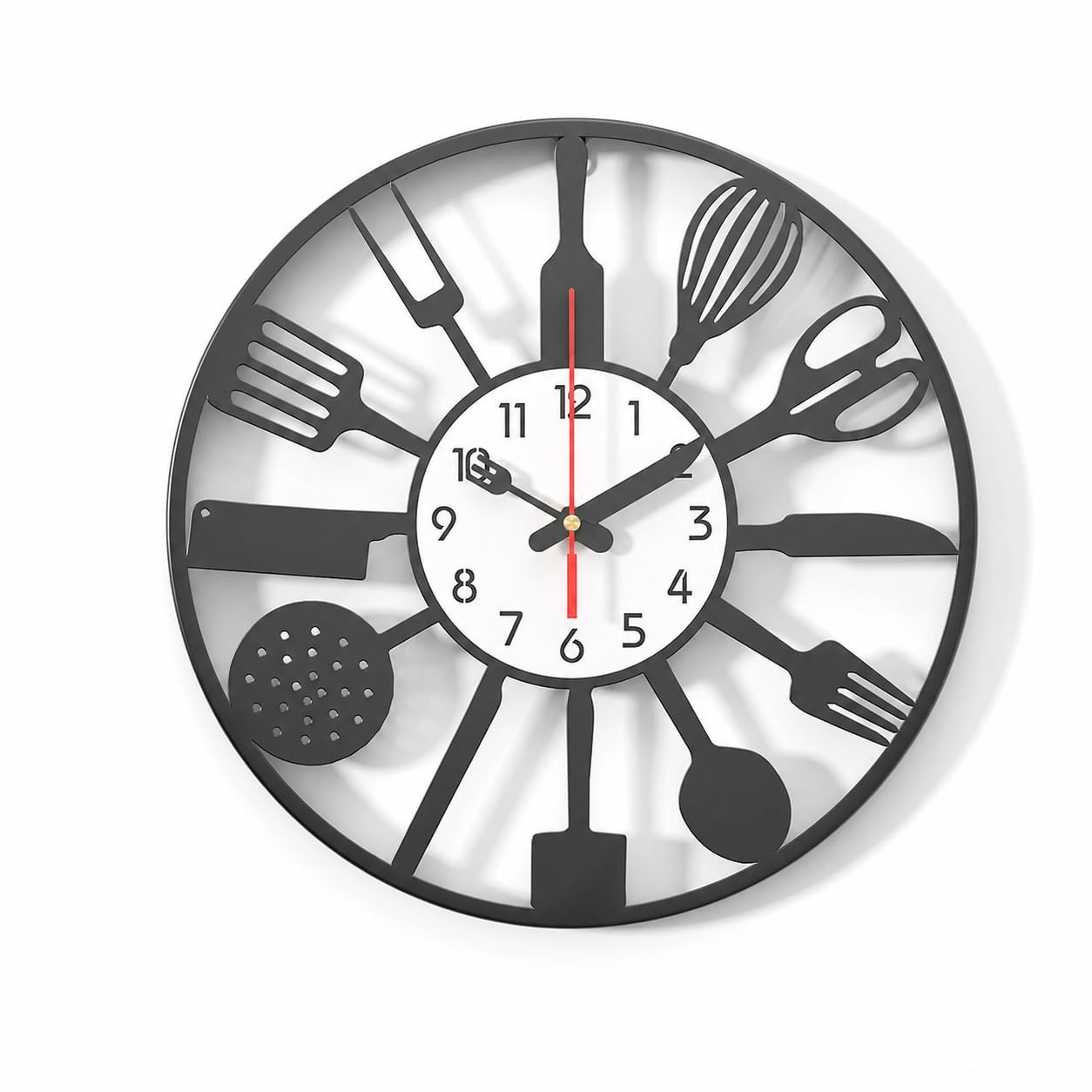 Metal Kitchen Wall Clock Cutlery Fork Spoon Decor Black 13 Inch Design