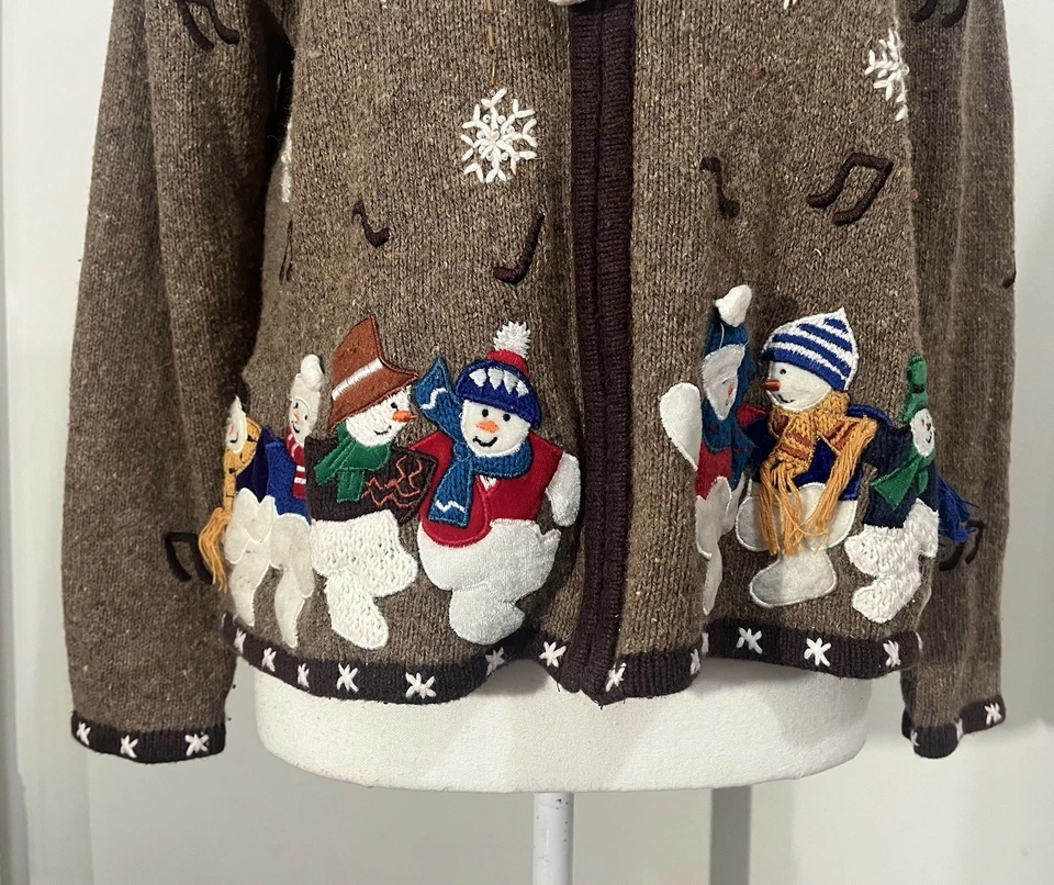 Винтажный 90-х студия радость вязаный бисером музыкальный снеговик праздник свитер женщин PS - Изображение 4 из 4