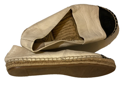 Tory Burch Off White/Black Colorblock Suede Leather Espadrille Sandals Size 5M