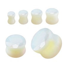 Opalite Moonston Double Flare Faceted Cut Ear Gauges Plugs Piercing Sold as Pair