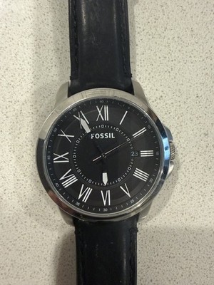 Fossil Grant Watch Men 44mm Black Dial Steel Date Round FS4745