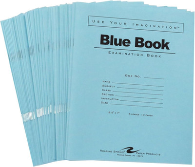 Exam Blue Books, 50 School Examination Booklets, 8.5'' X 7'', 6 Sheets/12 Pages, W