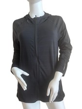 Women  s Black Solid Hooded Full Zip Long Sleeve Athleisure Activewear Jacket