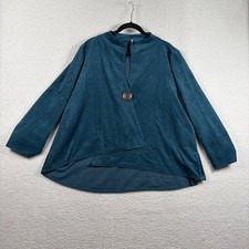 IC by Connie K Teal Faux Suede High Low Jacket 3X Single Button Made in USA