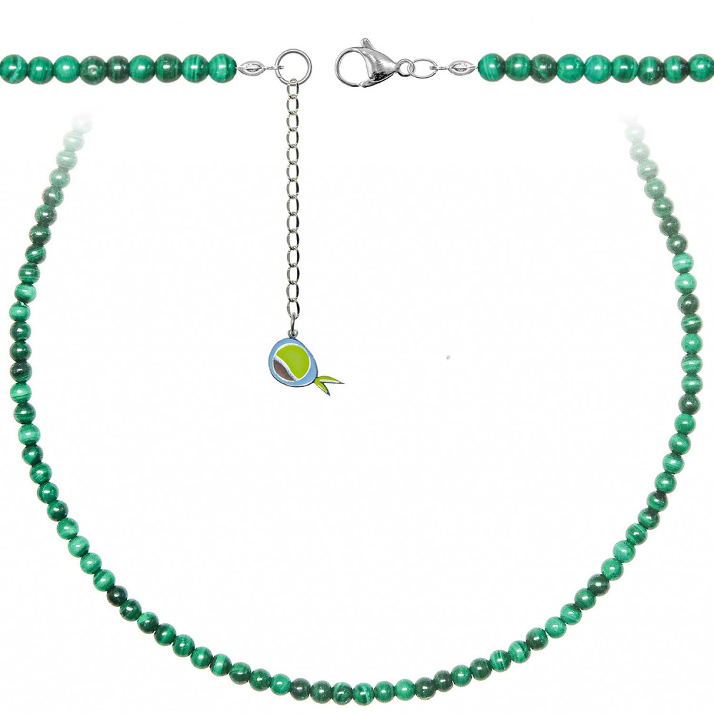 Collier malachite de haute qualité, long sautoir perles 4 mm de 90 cm