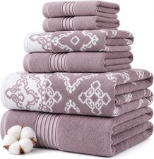 6 Piece Cotton Towel Set, 2 Bath, 2 Hand Towels  2 Washcloths, Jacquard, Orchid