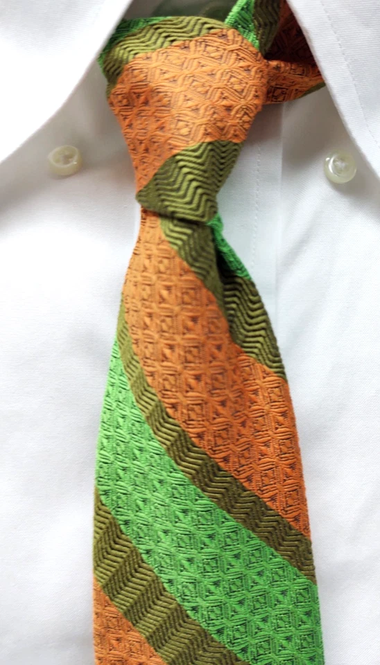 Corbata vintage 100 % poliéster Dacron texturizada naranja, verde y marrón a rayas ~ 52 x 3 Foto 2 de 4