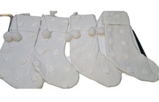 Lot Of 4 Woven Christmas Stockings with Raised Dot Detail Ivory - Wondershop