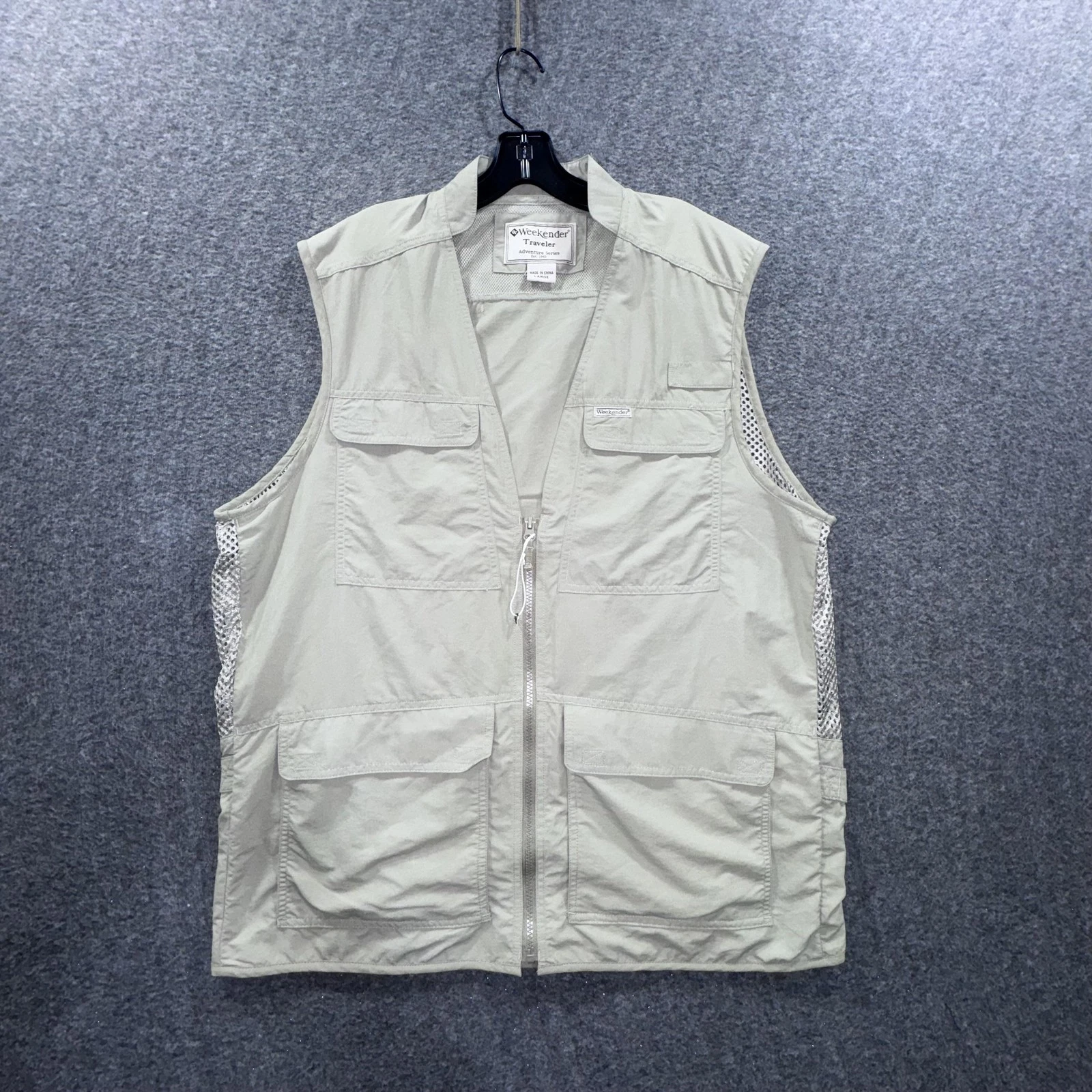 Weekender Traveler Vest Mens Large Beige Mesh Lined Utility Pockets Outdoor