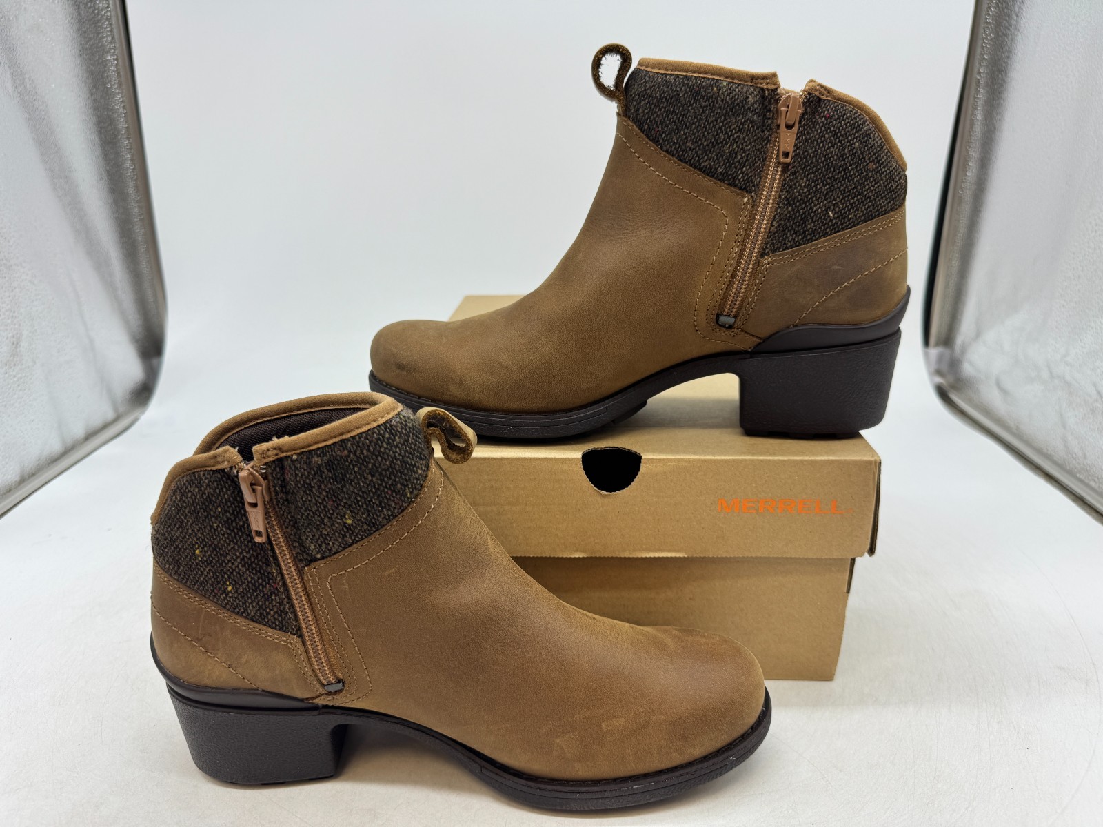 Stivali Merrell Chateau II Mid Pull donna pelle marrone tacco a blocco outdoor 8 5