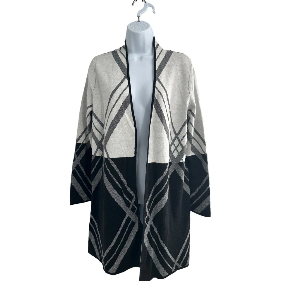 Cárdigan Kasper Duster Gris/Negro Frente Abierto Diagonal Pequeño Nuevo con Etiquetas Foto 2 de 4