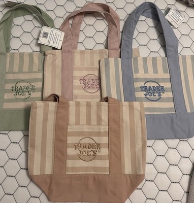 Trader Joe s Mini Pastel Stripe Canvas Tote Bag Limited Edition Set Of 4 