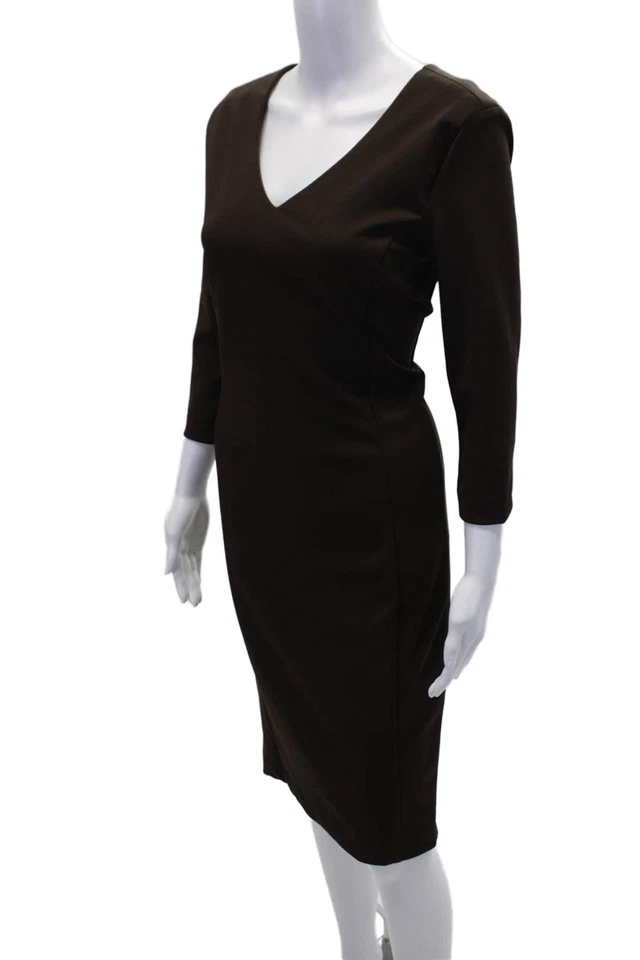 Vestido maxi Catherine Catherine Malandrino feminino manga longa gola V marrom tamanho M - Imagem 2 de 4