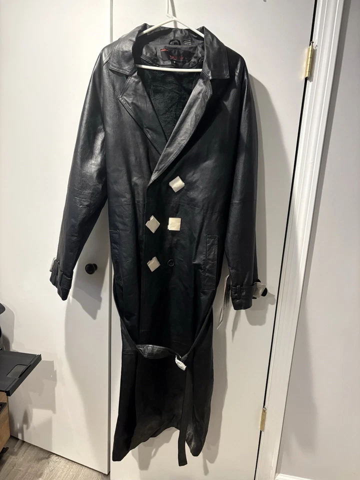Vintage Phase 2 Leather Trench Coat Mens Large Tall - Image 4 of 4