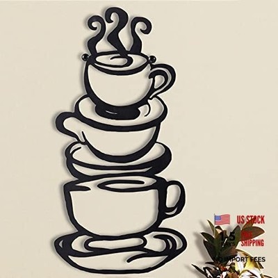 Coffee Cup Metal Wall Art, Farmhouse Kitchen Restaurant Decor Coffee Bar Sign, 