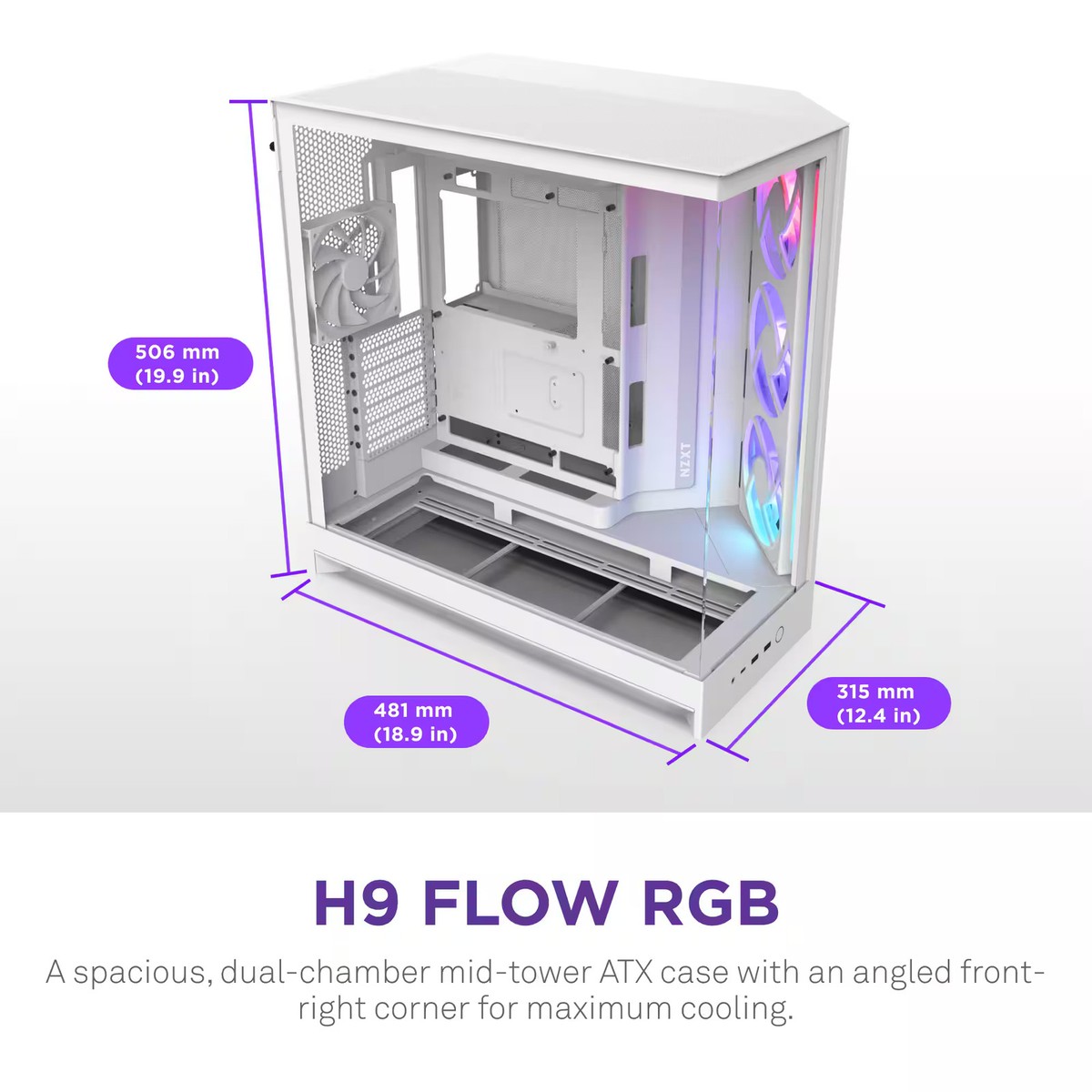 NZXT - H9 Flow RGB 2025 ATX Mid-Tower Dual-Chamber PC Case - White